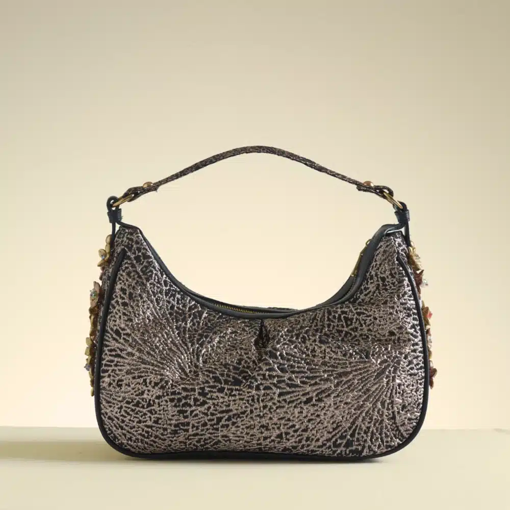 Crystal Embellished Rania Metallic Gold Lurex Tote Bag