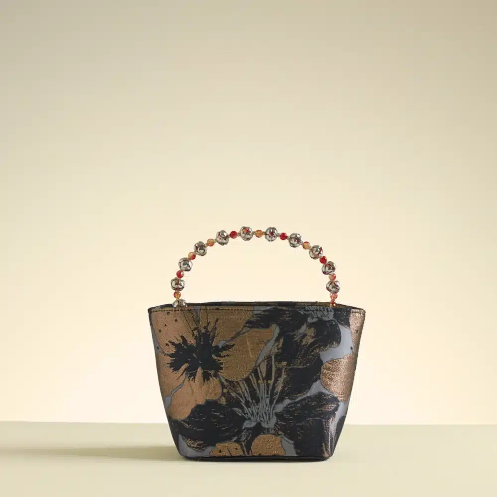 Crystal Embellished Dalia Gardenia Bucket bag