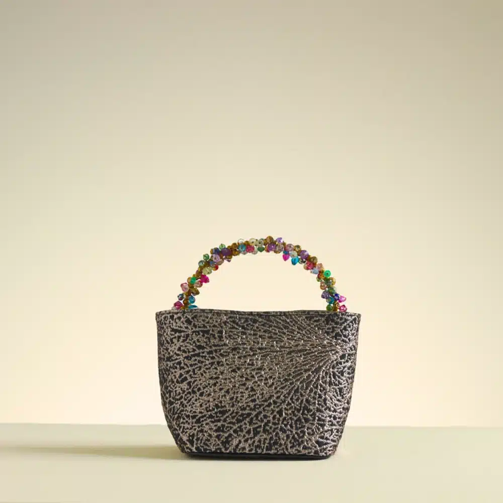 Crystal Embellished Rania Metallic Gold Lurex Bucket Bag