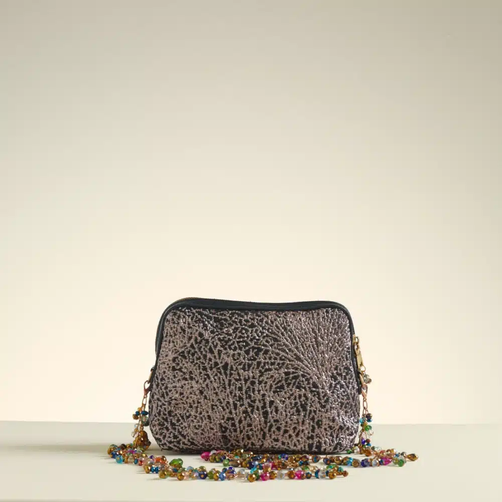Crystal Embellished Rania Metallic Gold Lurex Clutch bag