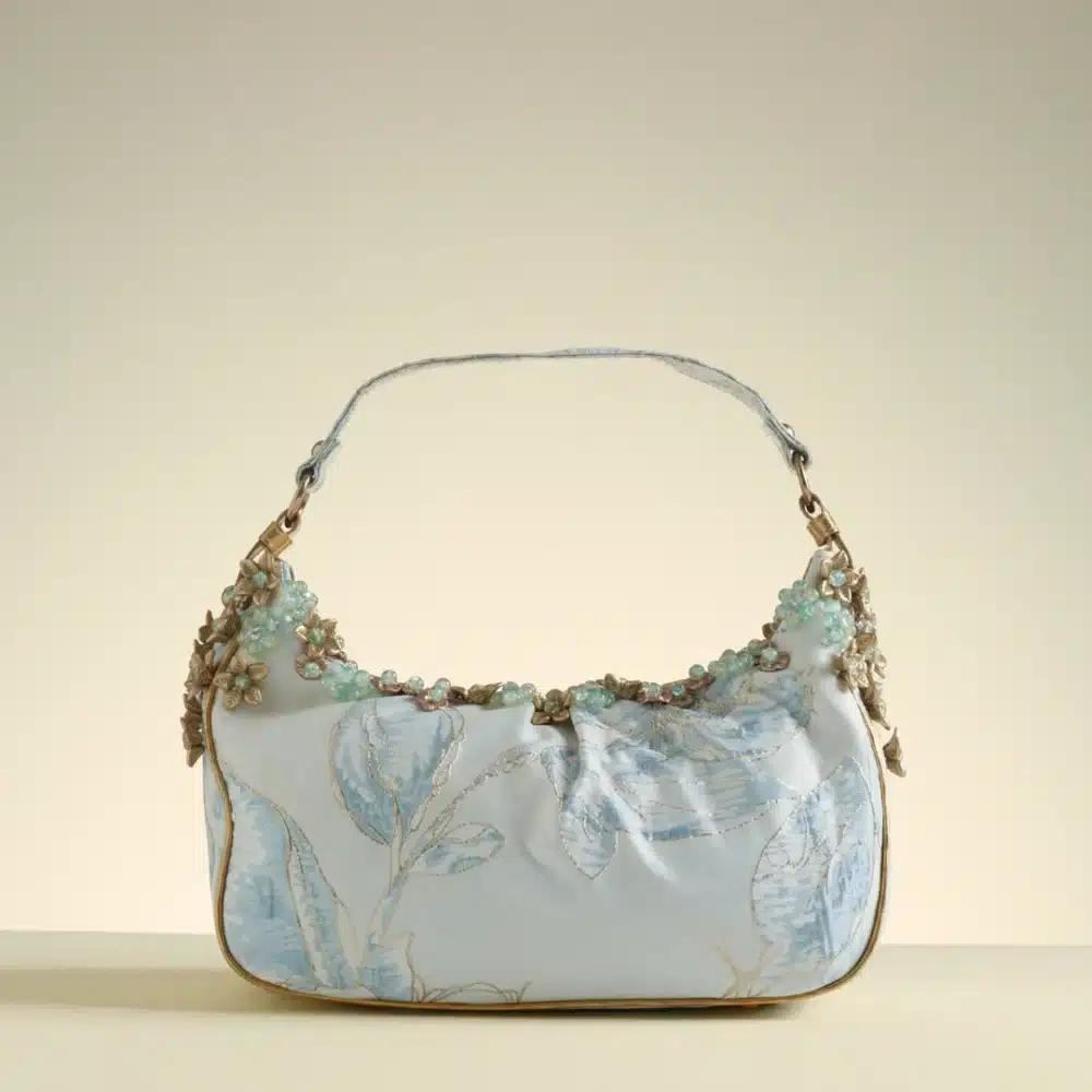 Crystal Embellished Zayra Blue Floral Tote Bag