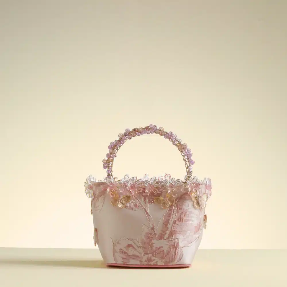 Crystal Embellished Zayra Pink  Bucket Bag