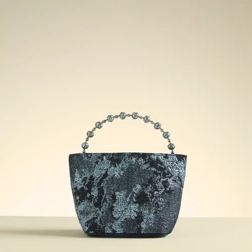 Crystal Embellished Layla Ice blue Bucket Bag