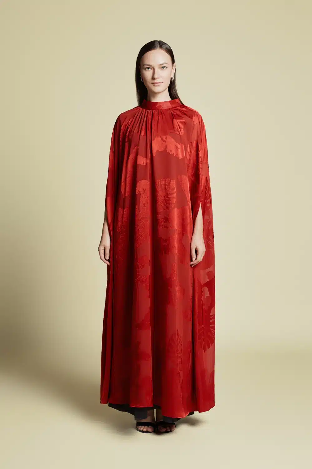Abstract Filcoupè Foliage Kaftan Dress Abstract Red