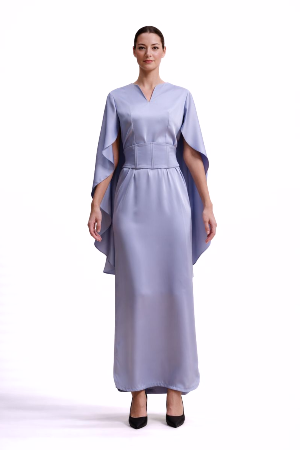 Sienna Mini Cape Belted Slim Caftan Dress Lilac