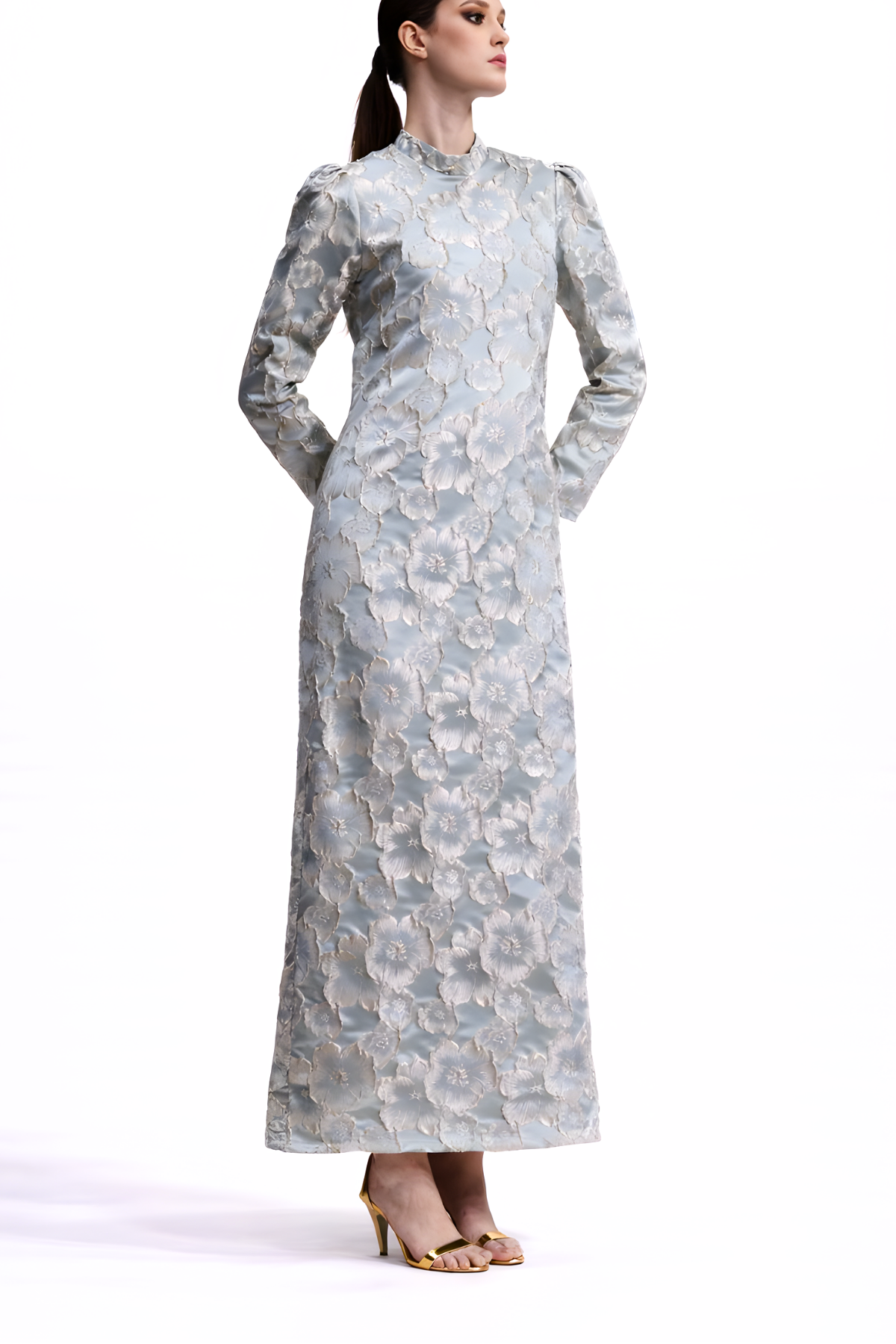 Sora Embellished High Collar Dress Turqoise