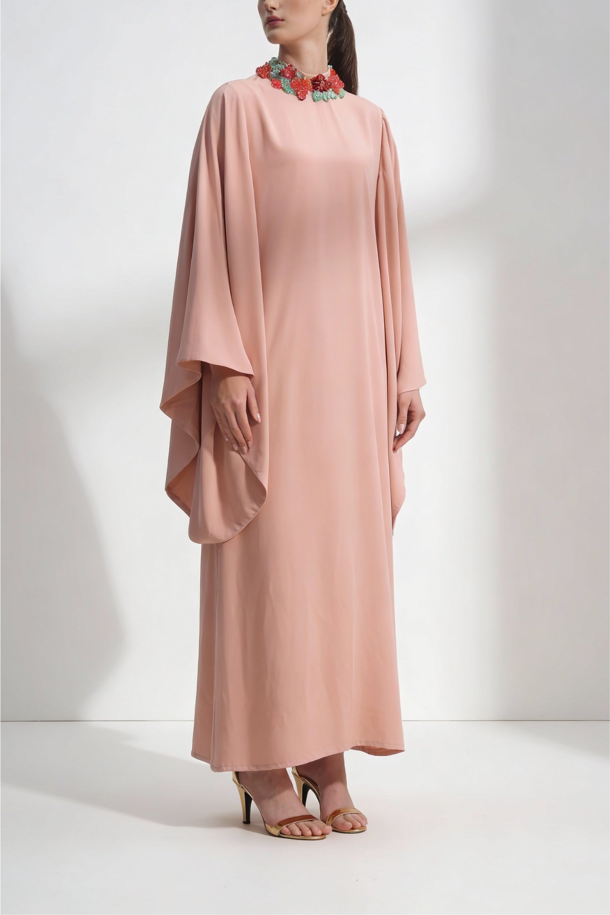 Eden Long Sleeve Caftan Dress Salmon Pink