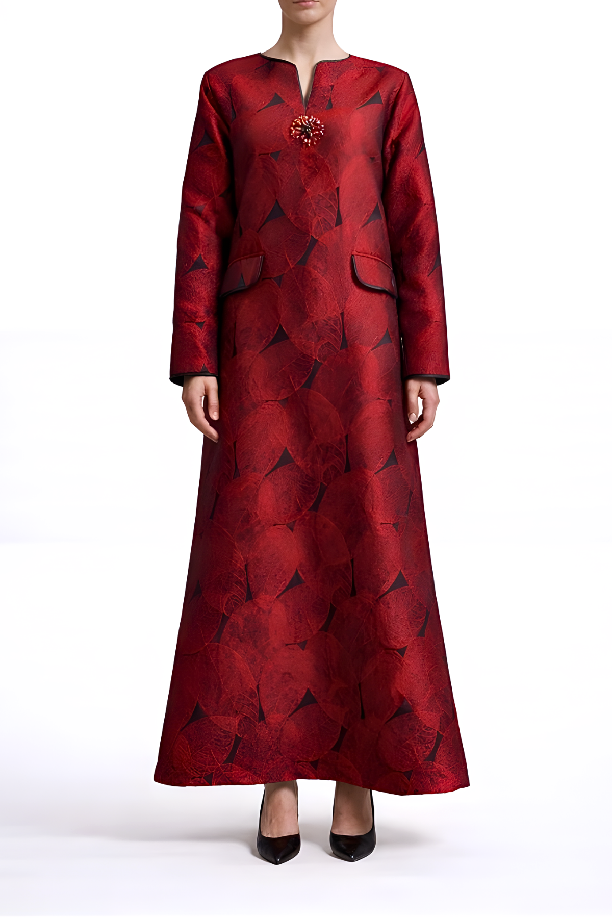 Lila Embellished Notch Collar Dress Red