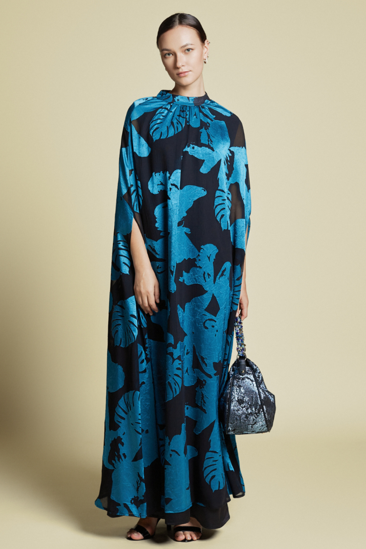 Abstract Filcoupè Foliage Kaftan Dress Abstract Blue