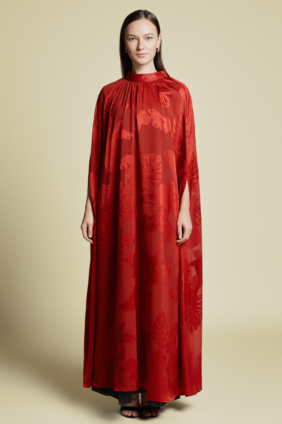 Abstract Filcoupè Foliage Kaftan Dress Abstract Red