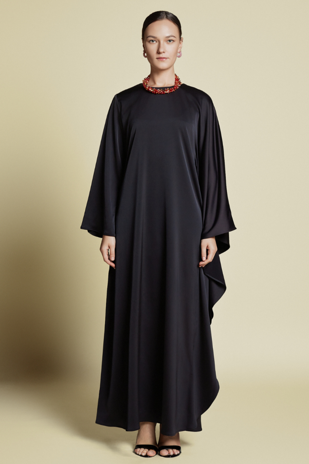 Asymmetrical Kaftan in  Crepe de Chine Black
