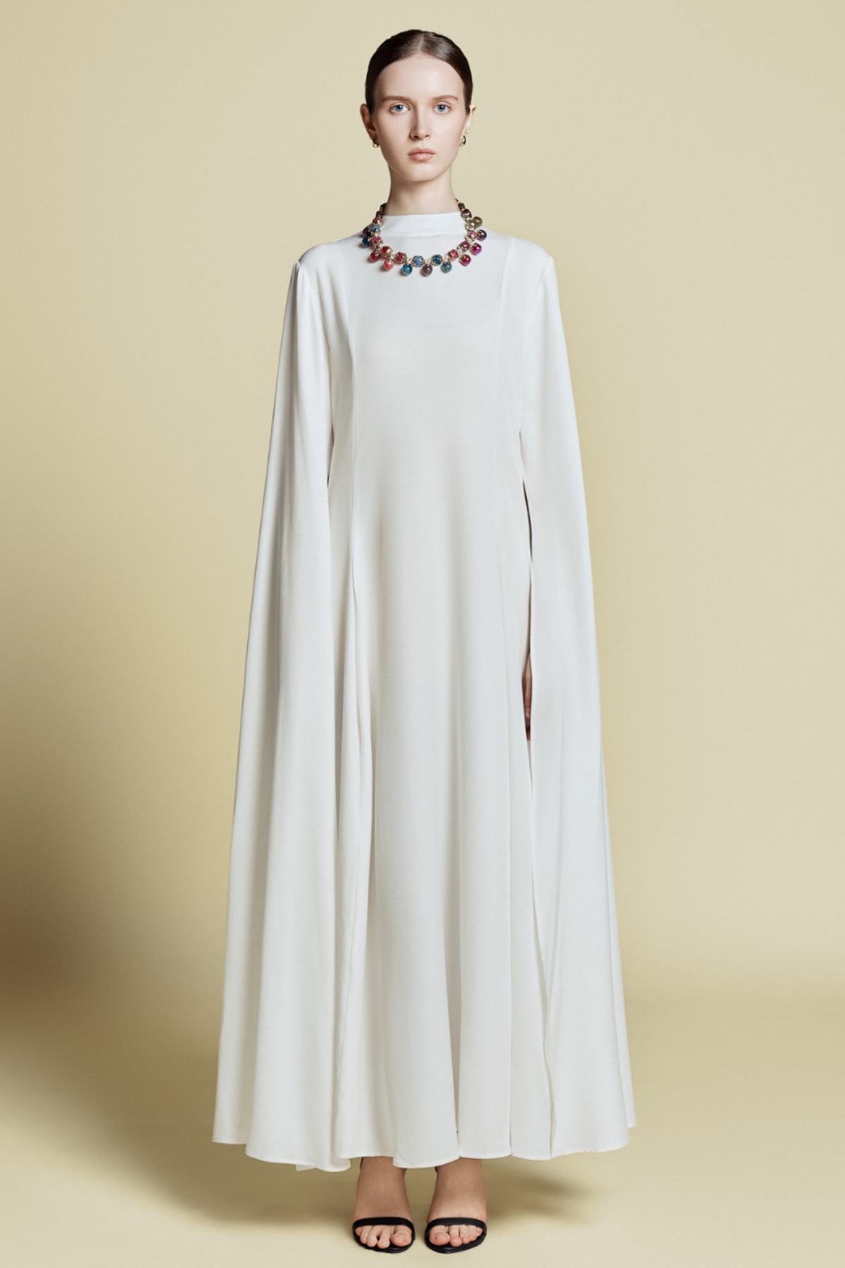 Demure Long Sleeve Royale Kaftan Dress Royal White