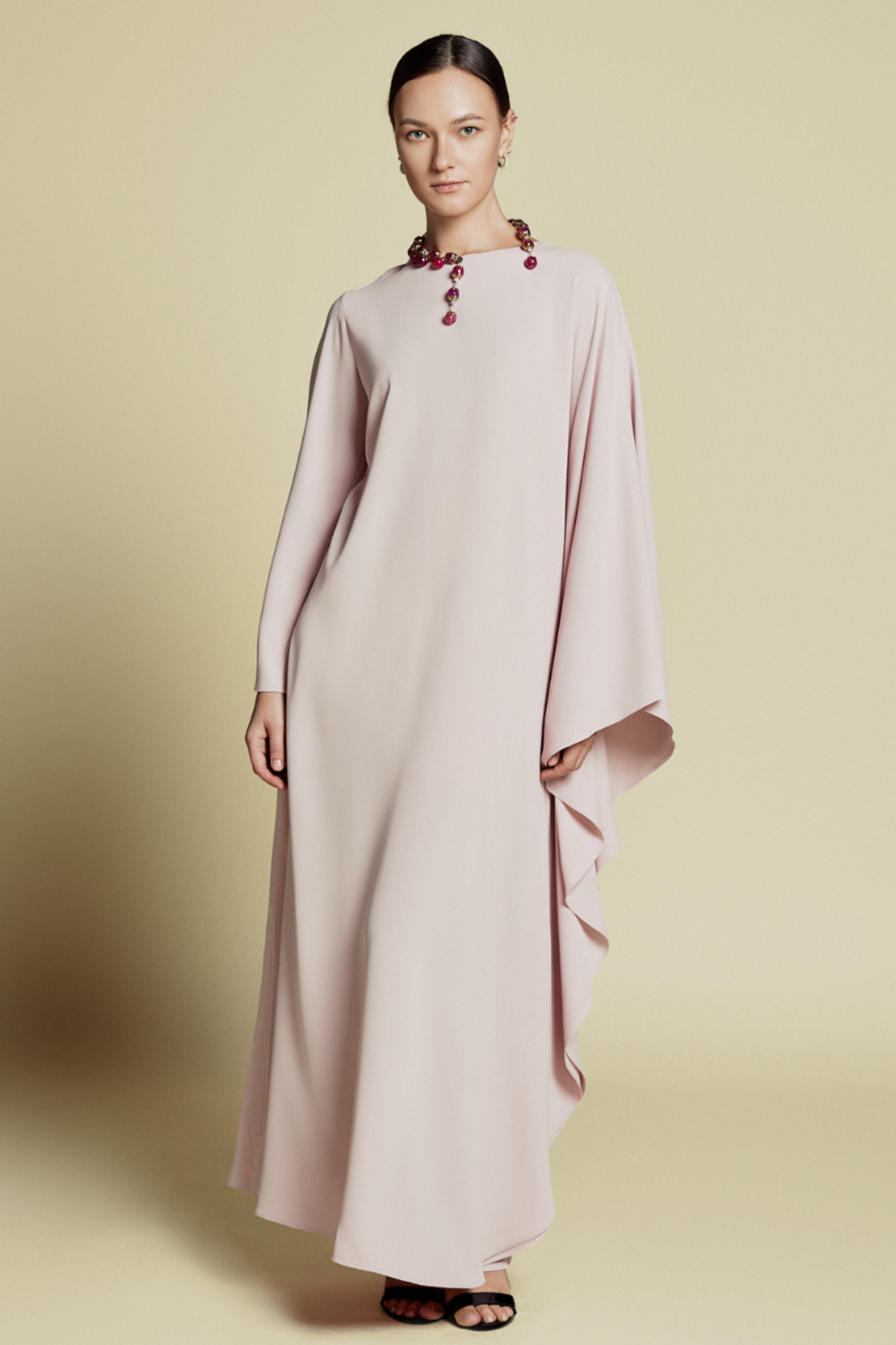 Asymmetrical Kaftan in  Crepe de Chine Baby Pink