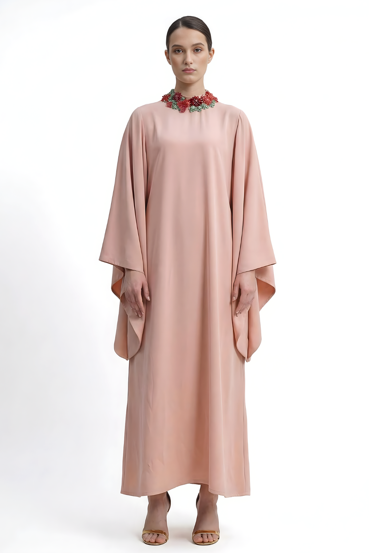 Eden Long Sleeve Caftan Dress Salmon Pink