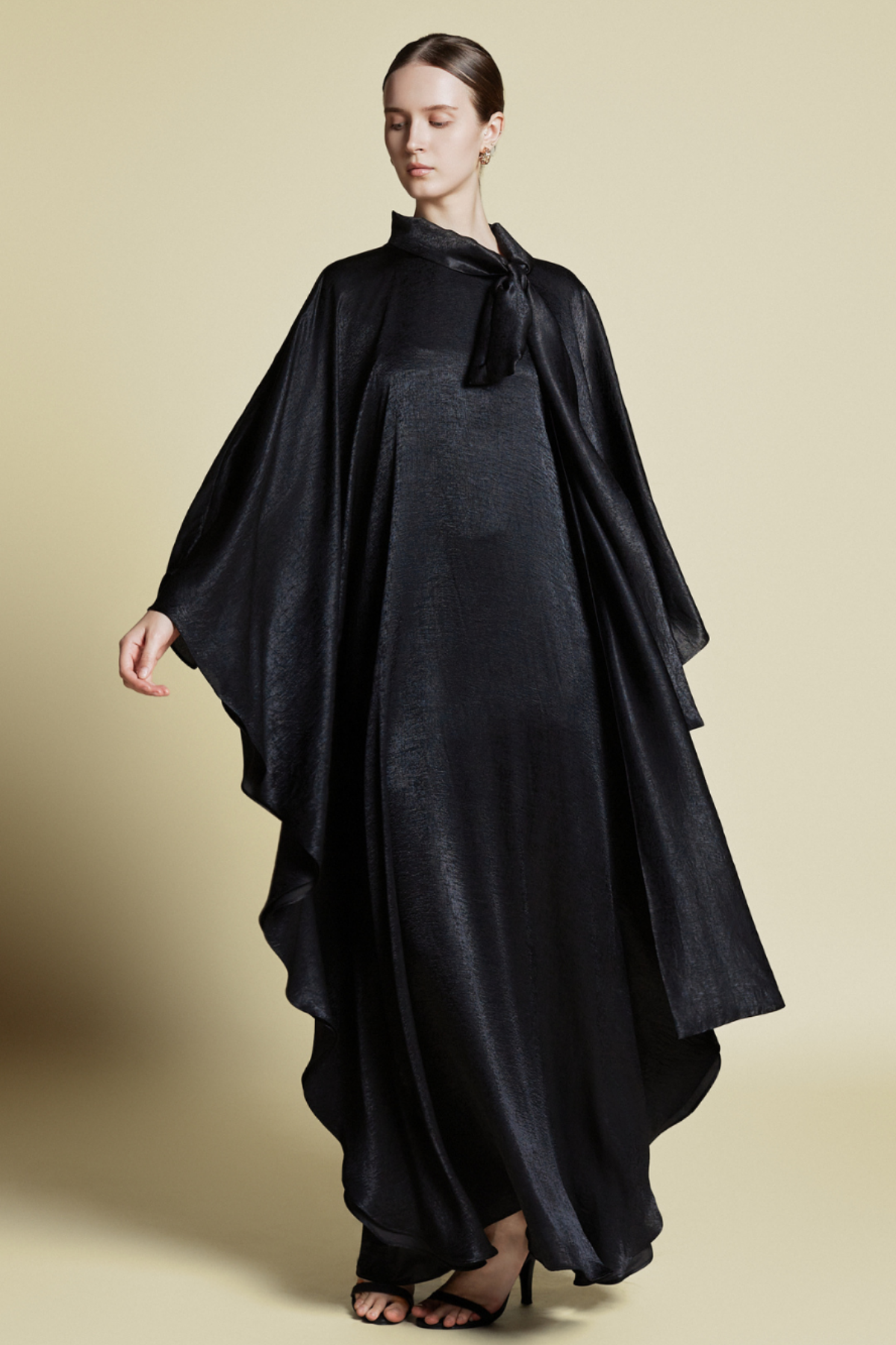 Draped High Neck Kaftan in Viscose Black