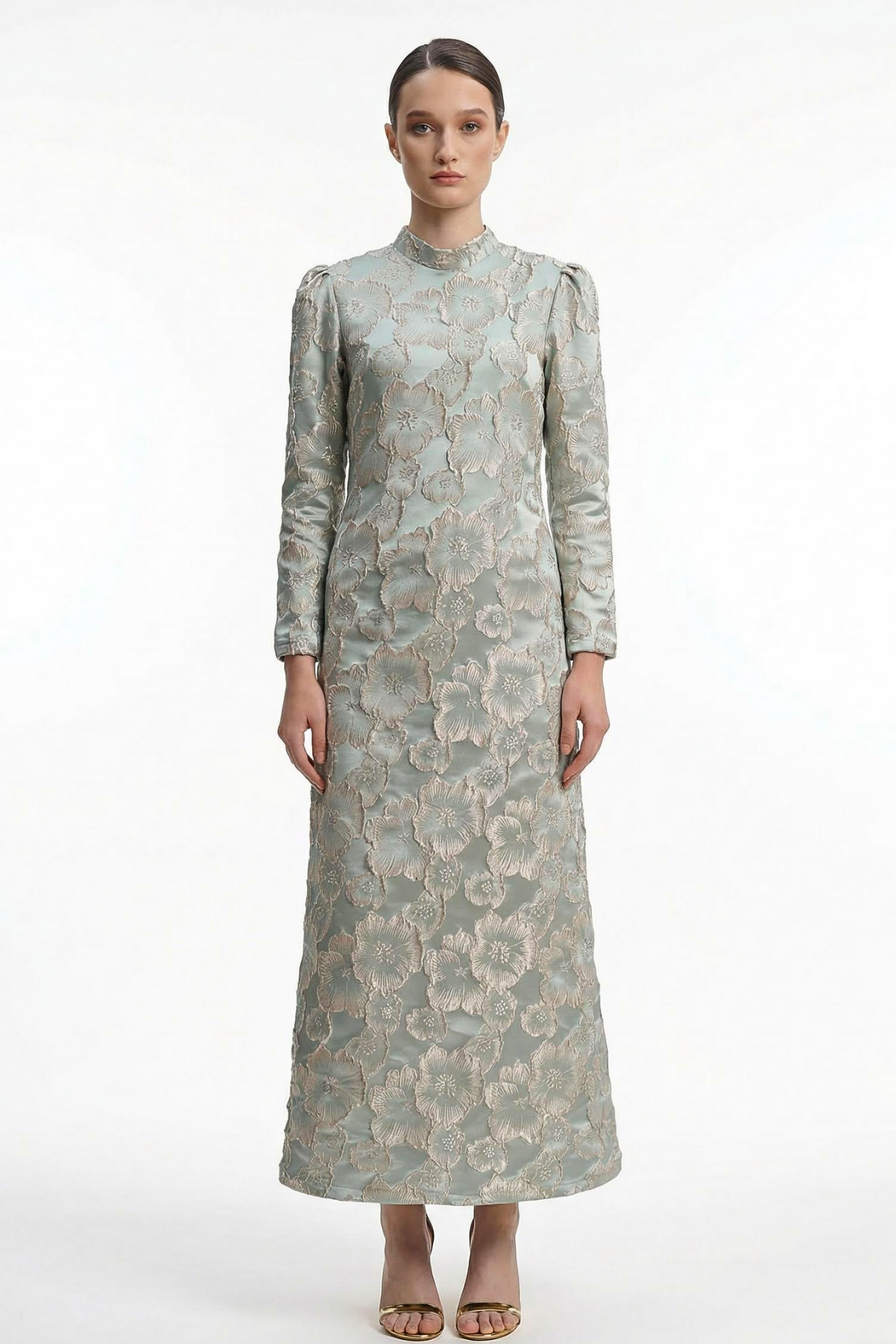 Sora Embellished High Collar Dress Turqoise