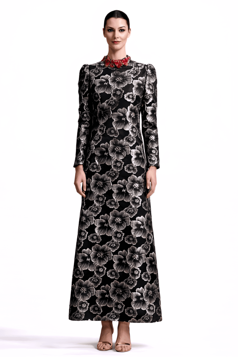 Demure prive | Aurea Embellished High Collar Dress Black