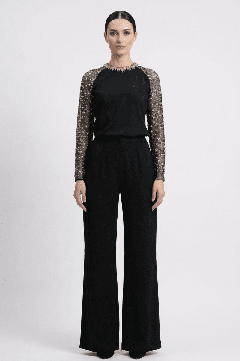 Demure prive | Chic Top with Flared Pants Set