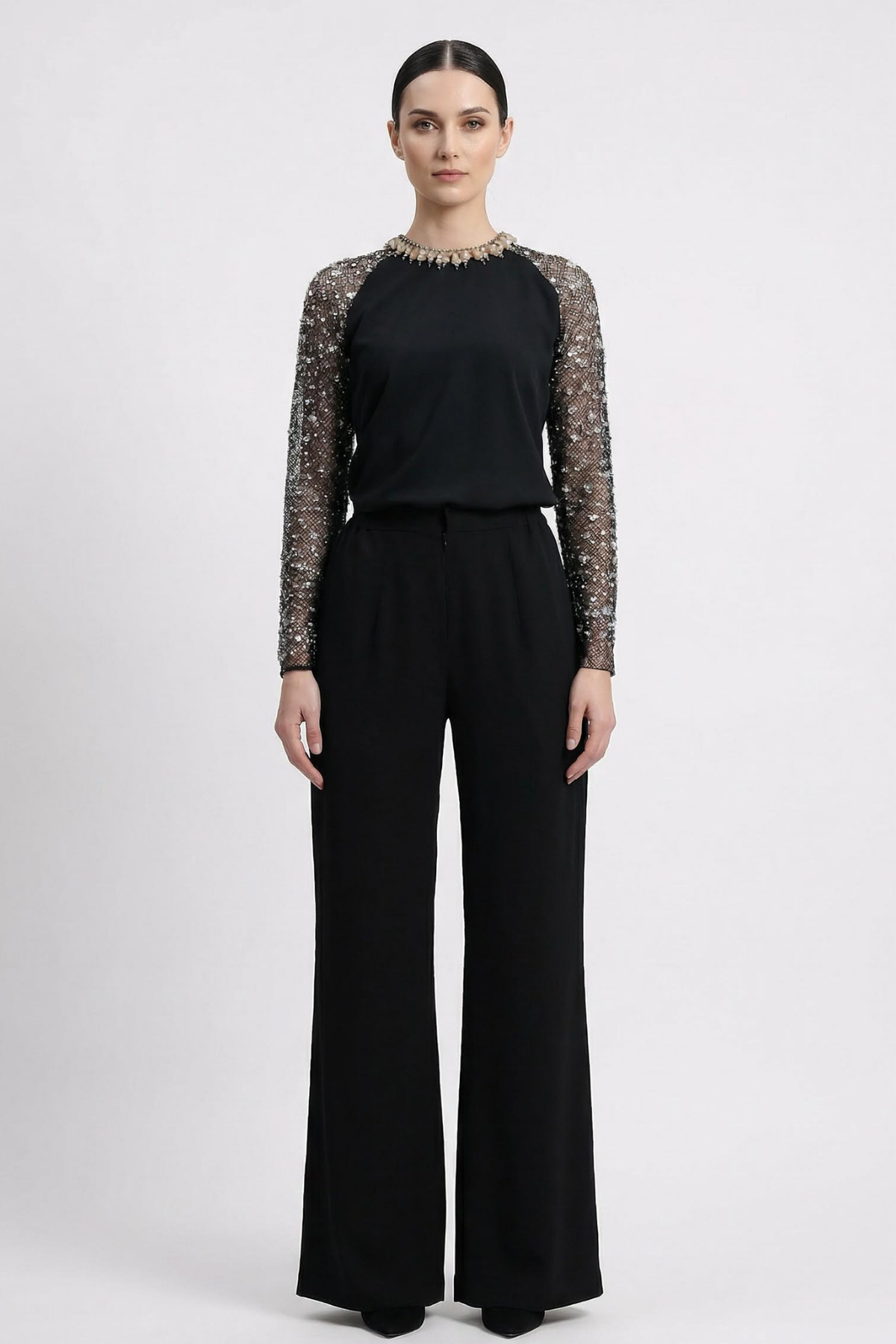 Demure Chic Top with Flared Pants Set