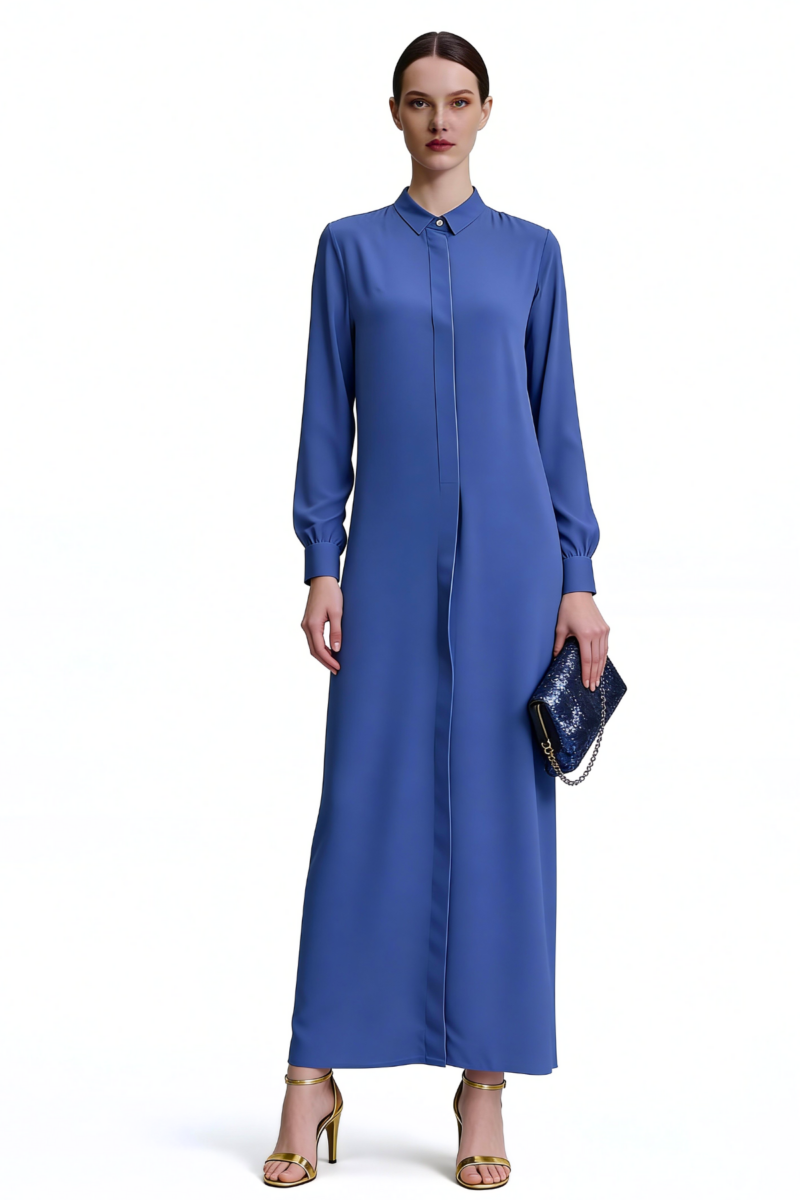 Buttoned Nidha Silk Dress Blue