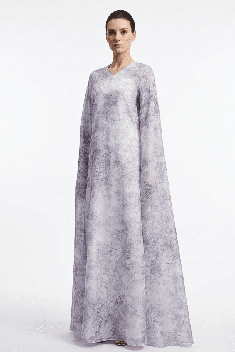 Demure prive | Lira Long Sleeve Organza Silk Evening Dress Purple