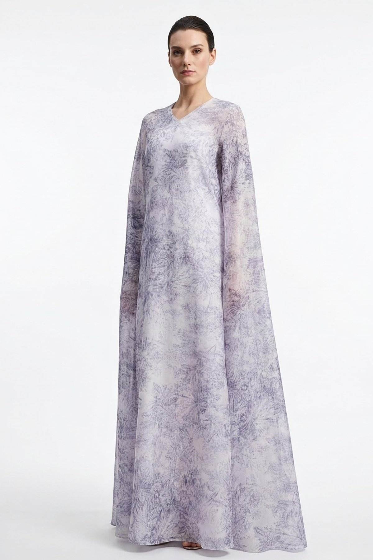 Lira Long Sleeve Organza Silk Evening Dress Purple