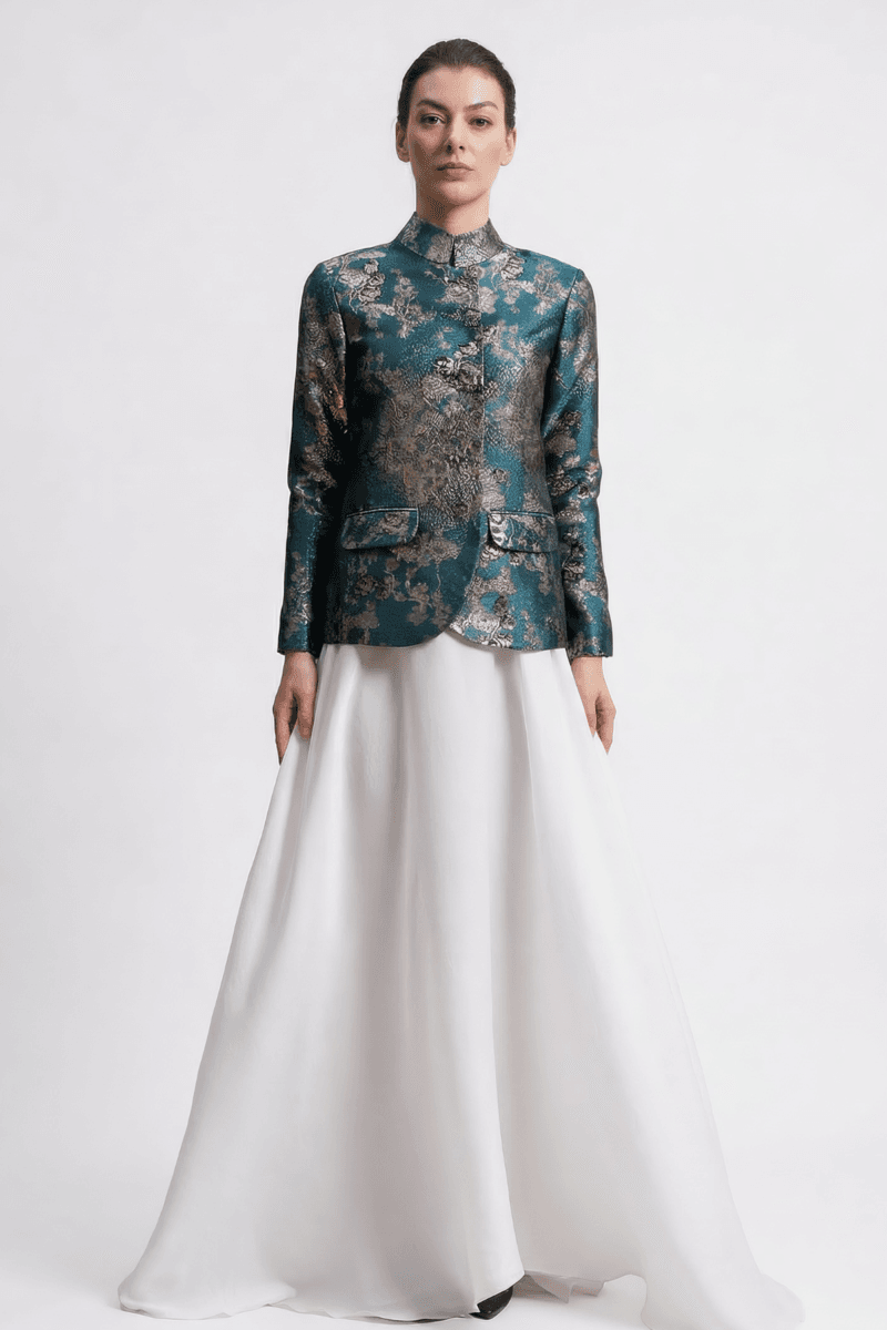 Demure prive | Padina Jacket Green with Floor Length Gown