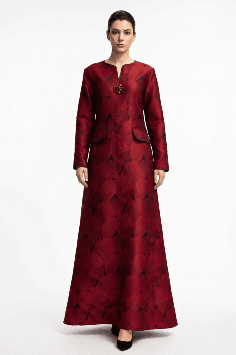 Demure prive | Lila embalished notch collar dress red