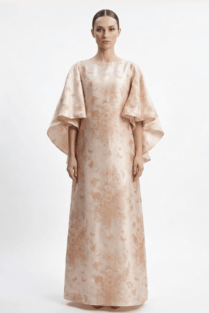 Demure prive | Aeris cape sleeve cafftan in organza silk yellow