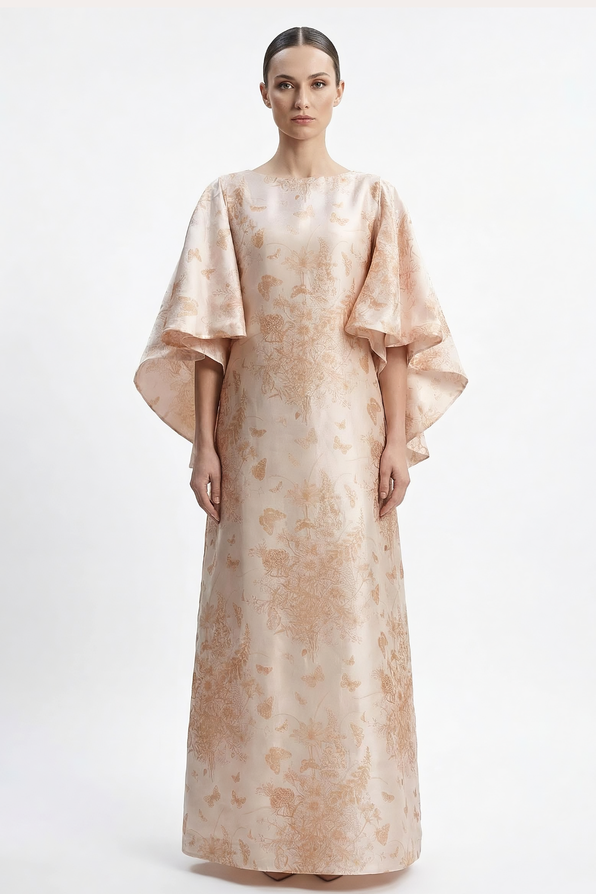 Aeris Cape Sleeve Caftan in Organza Silk Yellow