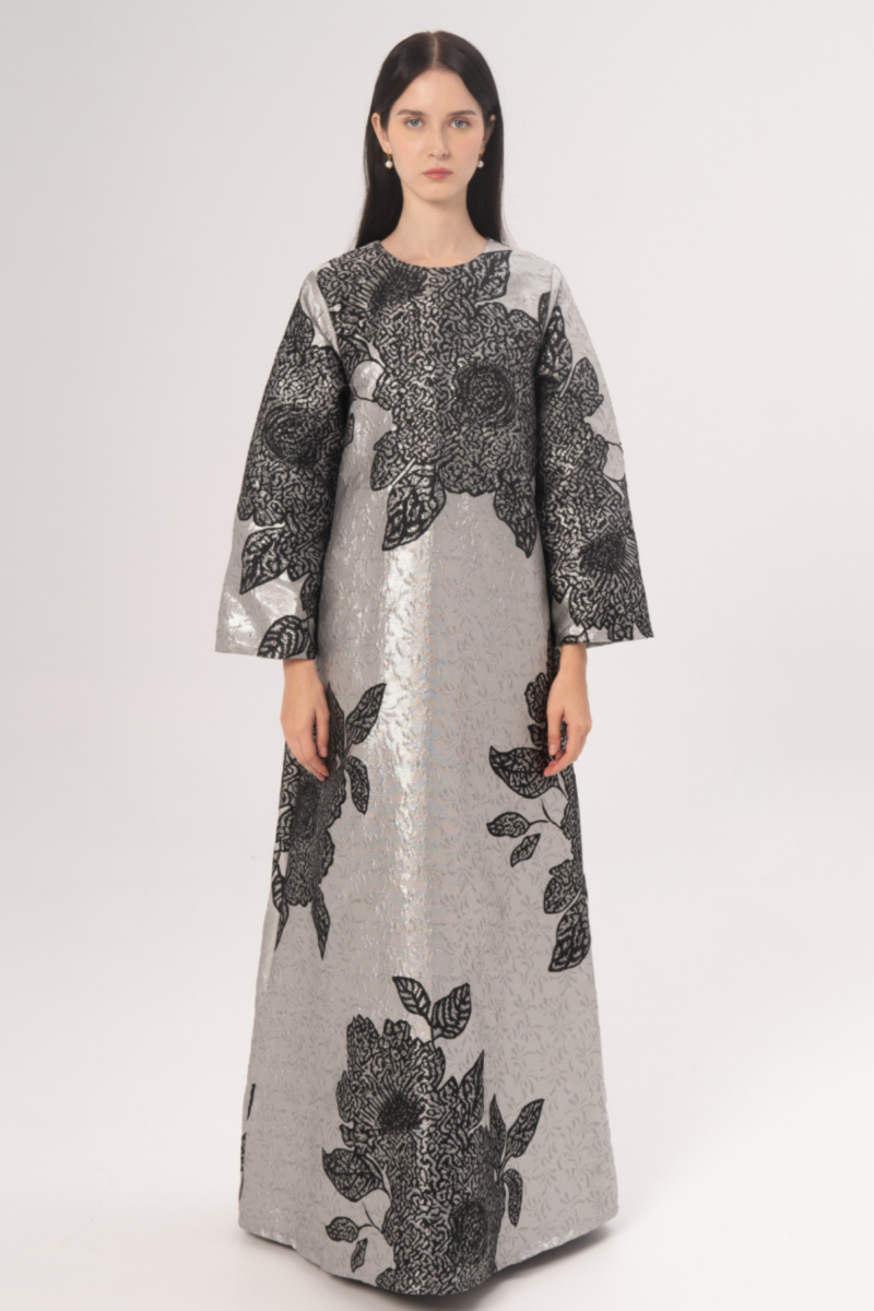 Demure prive | wafa dress in silver floral