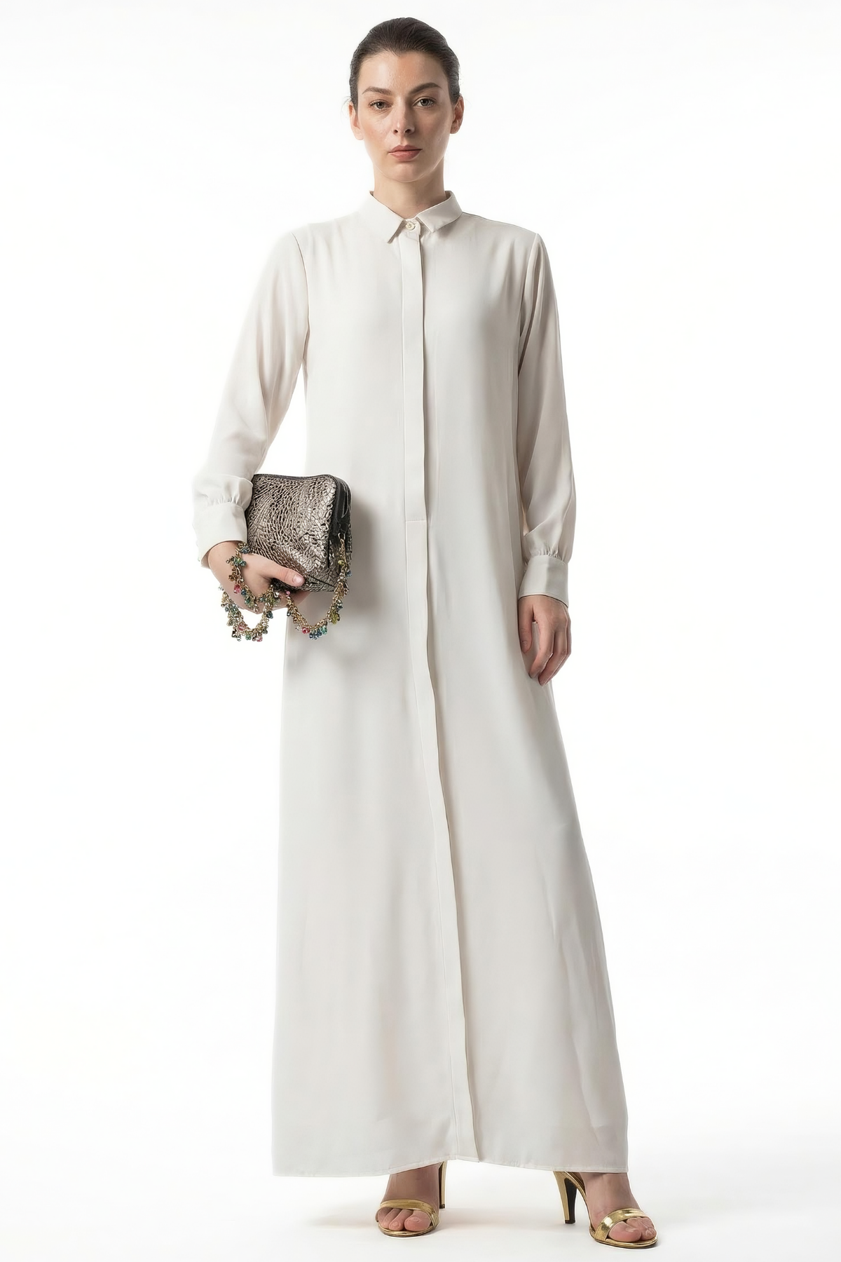 Buttoned Nidha Silk Dress Broken White