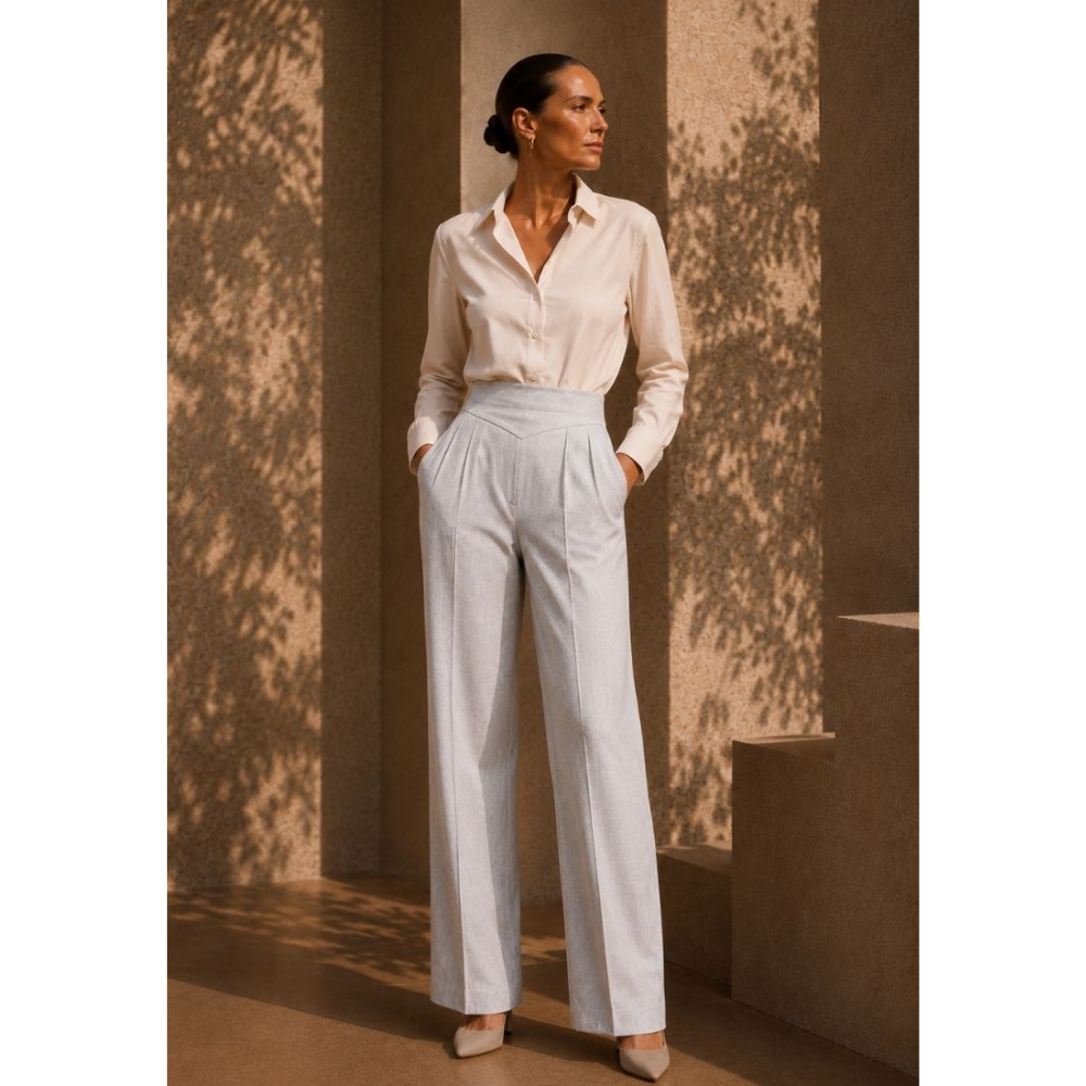 Demure Signature Classic Lumière Coordinated Set - Cream & Light Grey