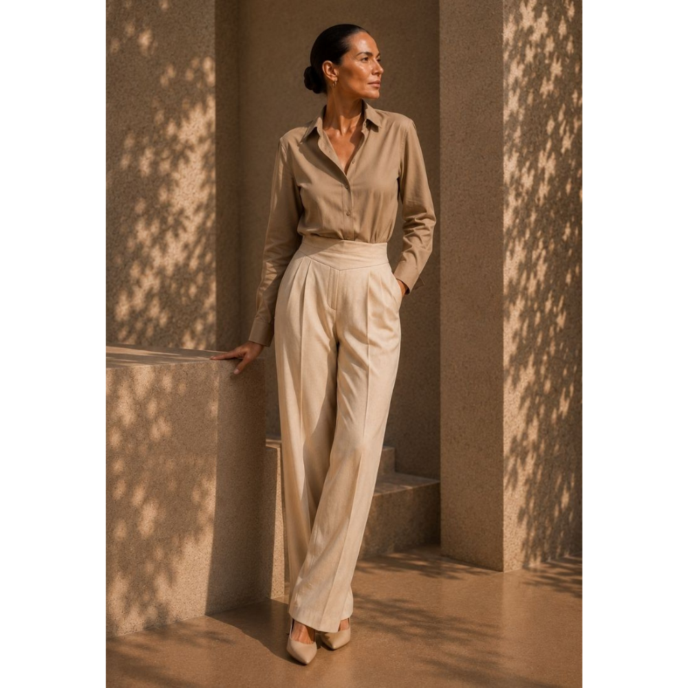 Demure Signature Classic Sienna Resort Linen Set - Warm Stone